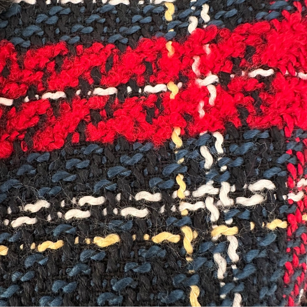 Zara Navy Black Red Plaid Bouckle Tweed Pearl Beaded Trim Blazer Jacket Size L❤️ - Picture 8 of 15